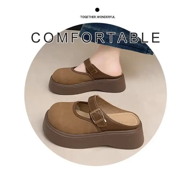 Women Brown Thick Heel Mary's Slippers 2025 — feature 2