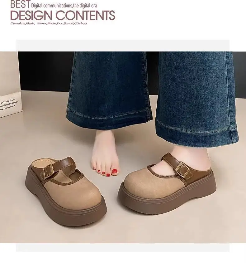 Women Brown Thick Heel Mary's Slippers 2025 — feature 5