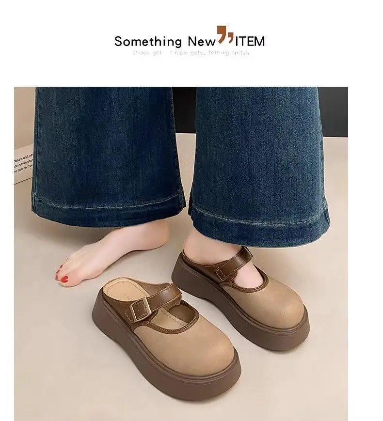 Women Brown Thick Heel Mary's Slippers 2025 — feature 6