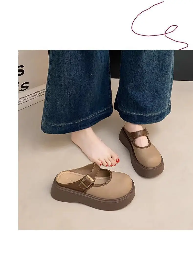 Women Brown Thick Heel Mary's Slippers 2025 — feature 7