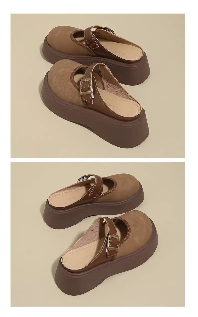 Women Brown Thick Heel Mary's Slippers 2025 — feature 8