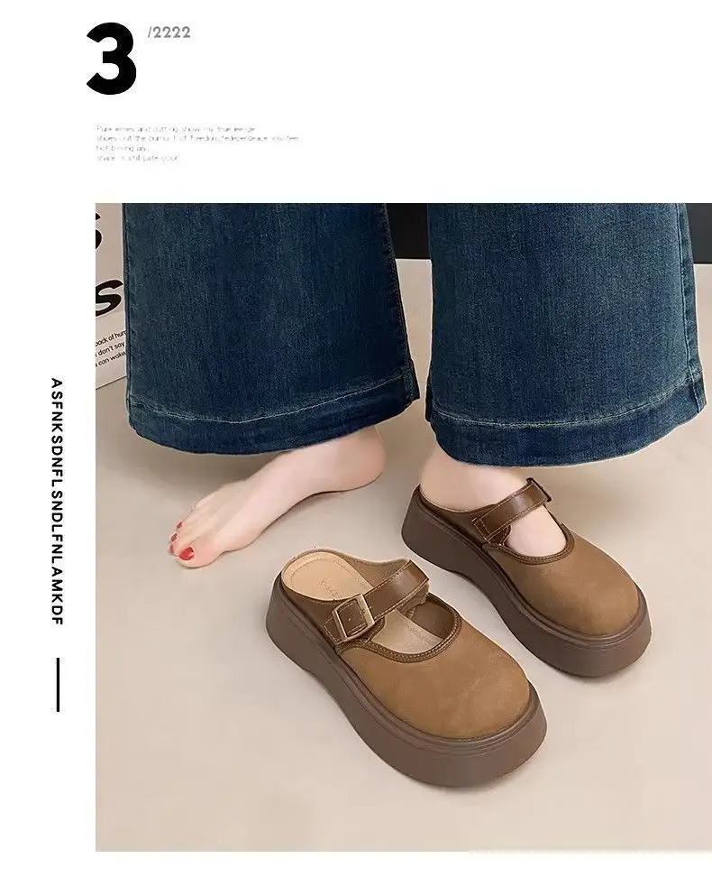 Women Brown Thick Heel Mary's Slippers 2025 — feature 9
