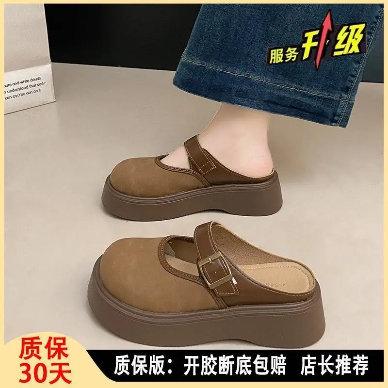 Women Brown Thick Heel Mary's Slippers 2025 - Image 2