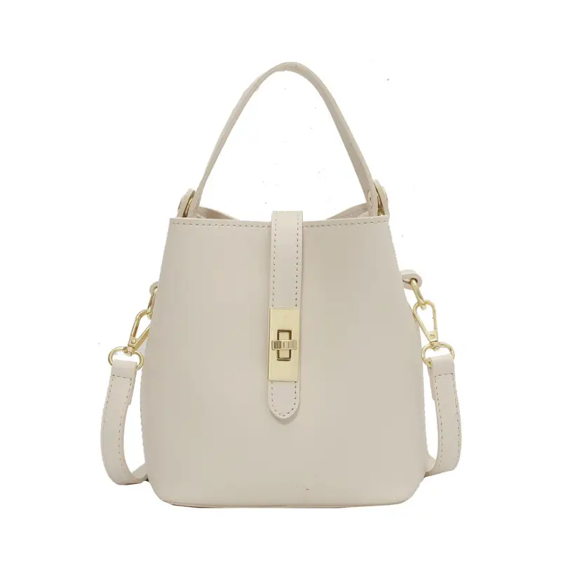 Women's Beige Shoulder Bag with Gold Plated Handle - Image 7