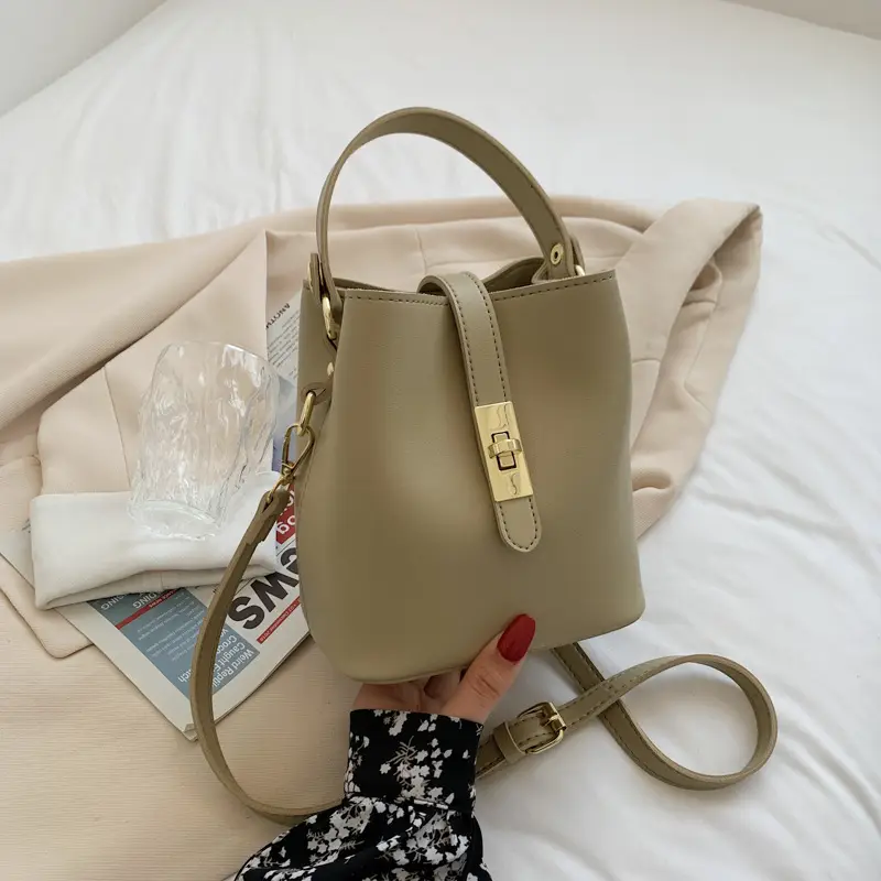 Women's Beige Shoulder Bag with Gold Plated Handle - Image 3