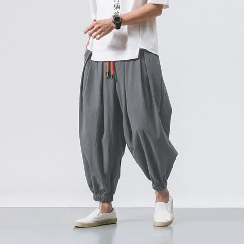Men Maroon Harem Pants Loose Cotton Linen - Image 9
