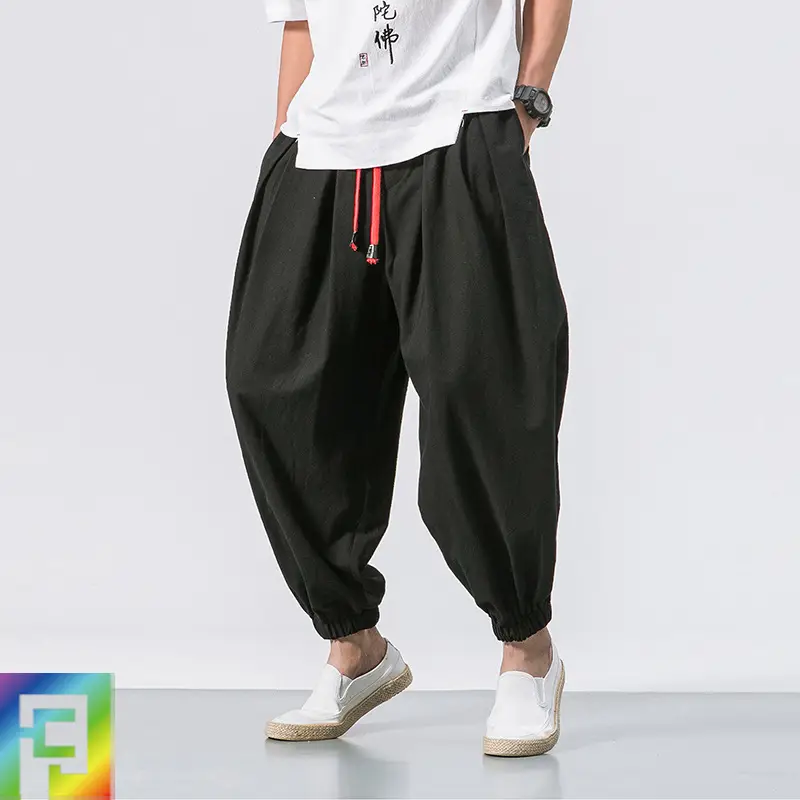 Men Maroon Harem Pants Loose Cotton Linen - Image 11