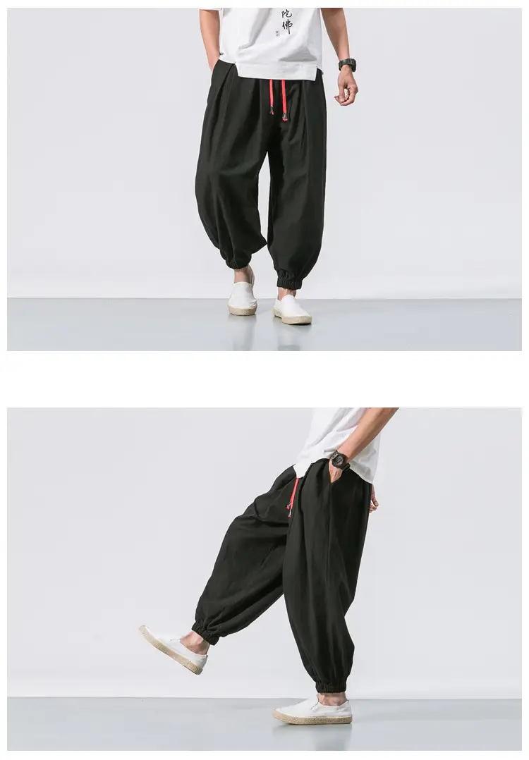 Men Maroon Harem Pants Loose Cotton Linen — feature 10