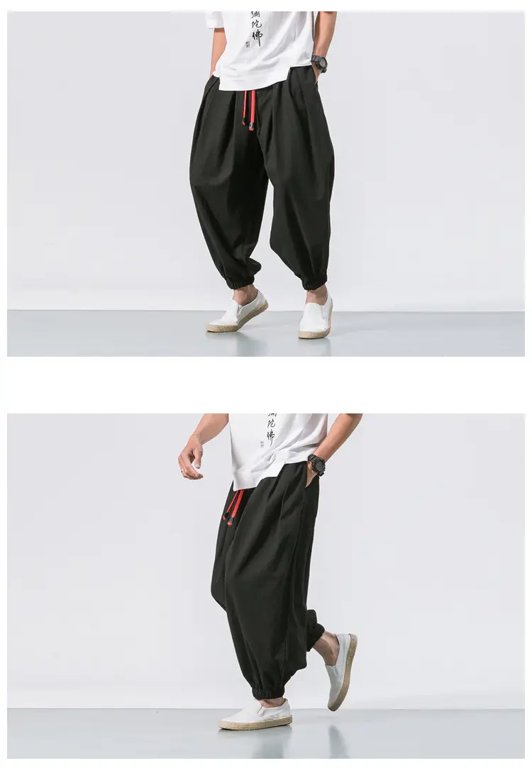 Men Maroon Harem Pants Loose Cotton Linen — feature 11