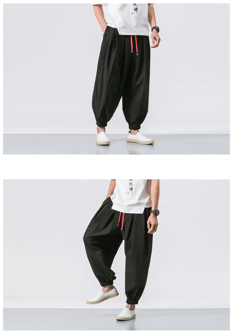 Men Maroon Harem Pants Loose Cotton Linen — feature 12