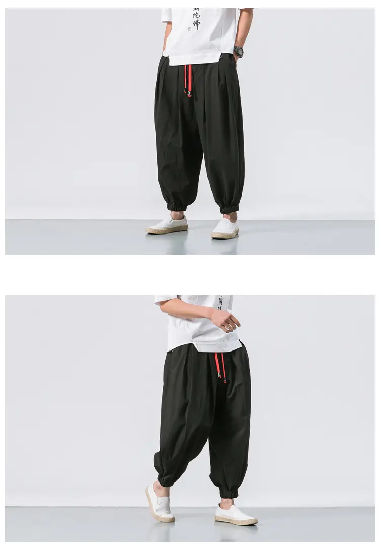 Men Maroon Harem Pants Loose Cotton Linen — feature 13