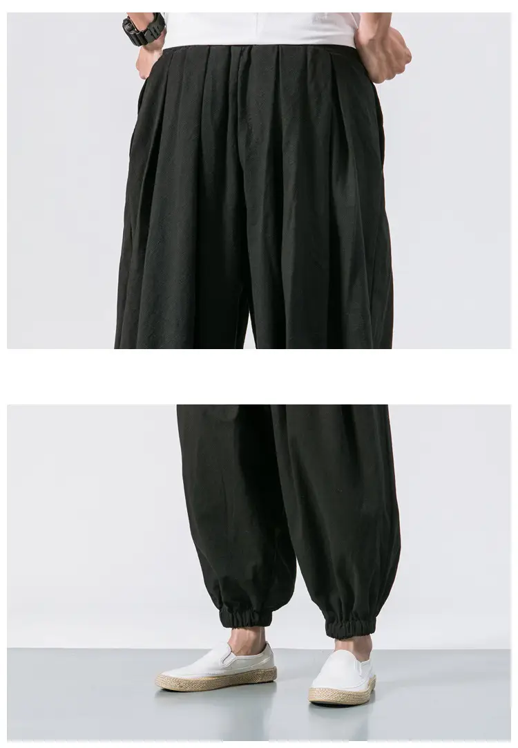 Men Maroon Harem Pants Loose Cotton Linen — feature 14
