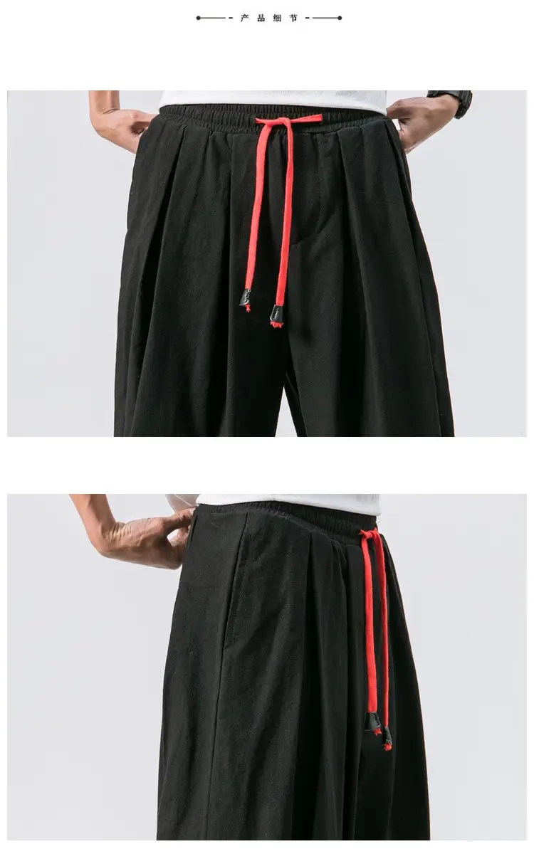 Men Maroon Harem Pants Loose Cotton Linen — feature 15