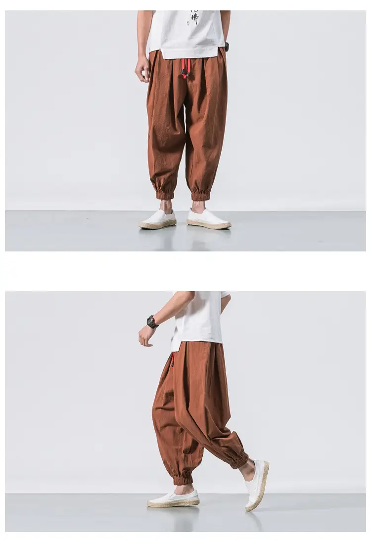 Men Maroon Harem Pants Loose Cotton Linen — feature 3
