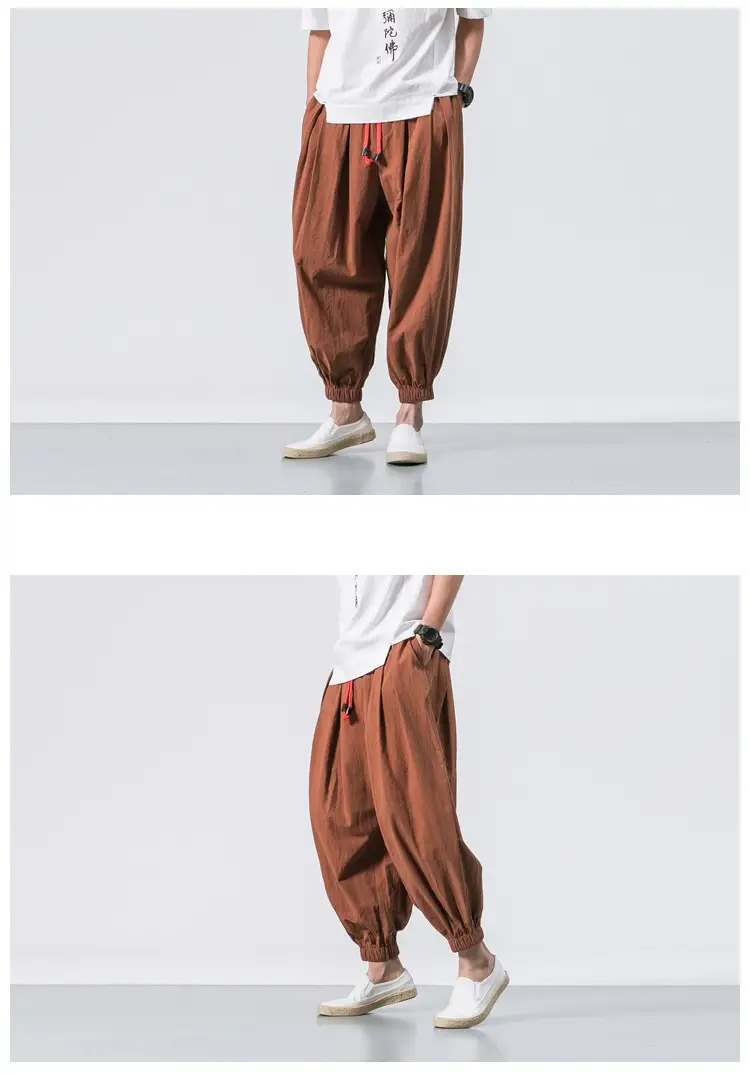 Men Maroon Harem Pants Loose Cotton Linen — feature 4