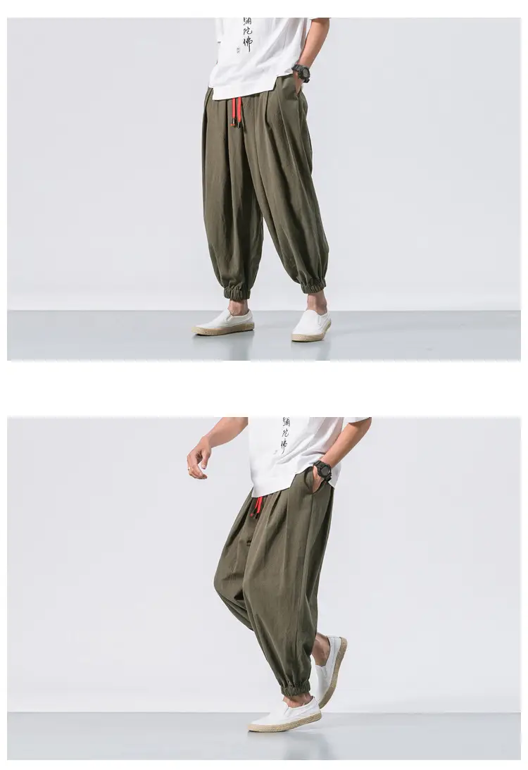Men Maroon Harem Pants Loose Cotton Linen — feature 8
