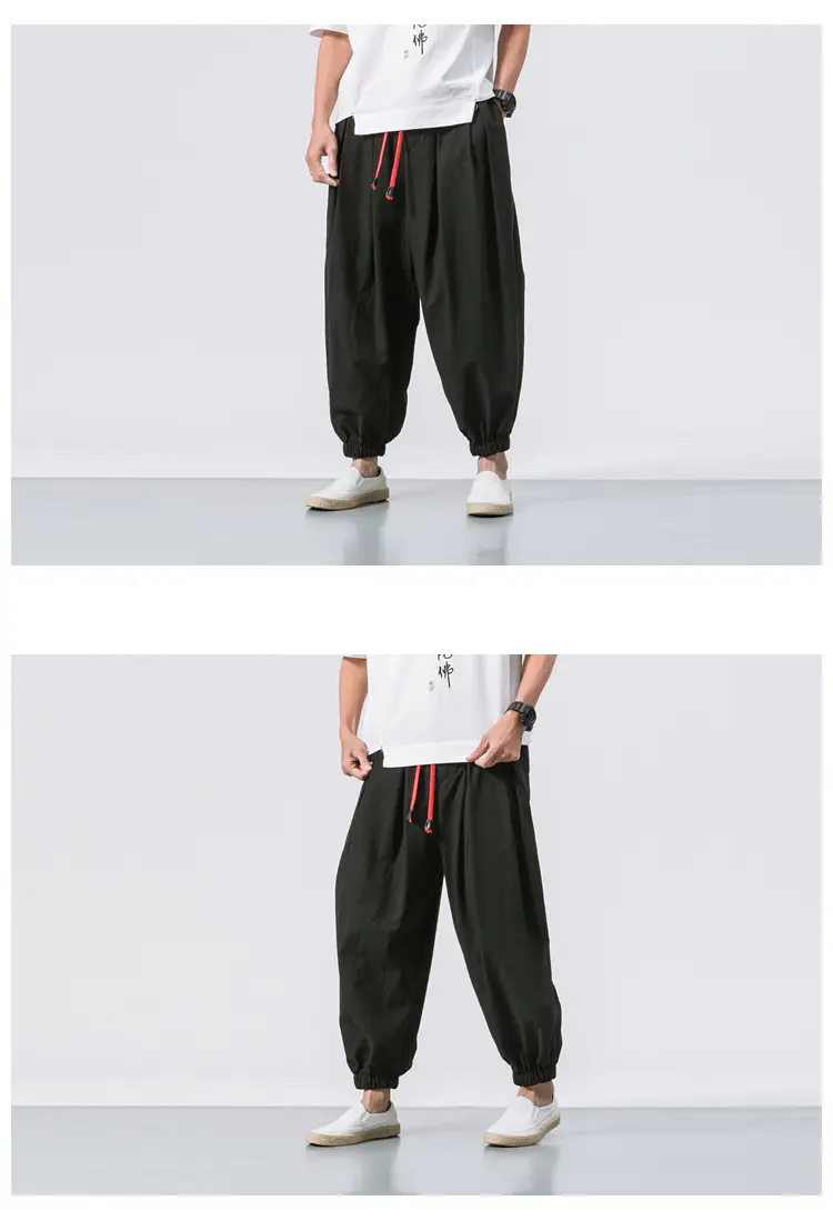 Men Maroon Harem Pants Loose Cotton Linen — feature 9