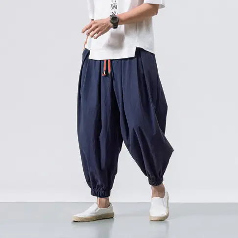 Men Maroon Harem Pants Loose Cotton Linen - Image 5