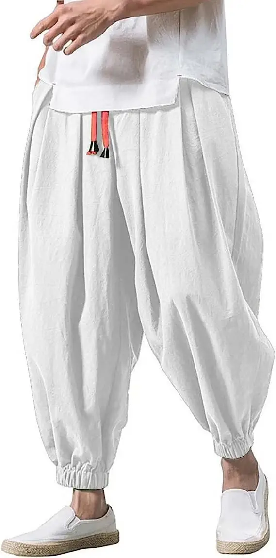 Men Maroon Harem Pants Loose Cotton Linen - Image 6
