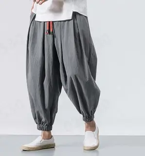 Men Maroon Harem Pants Loose Cotton Linen - Image 8