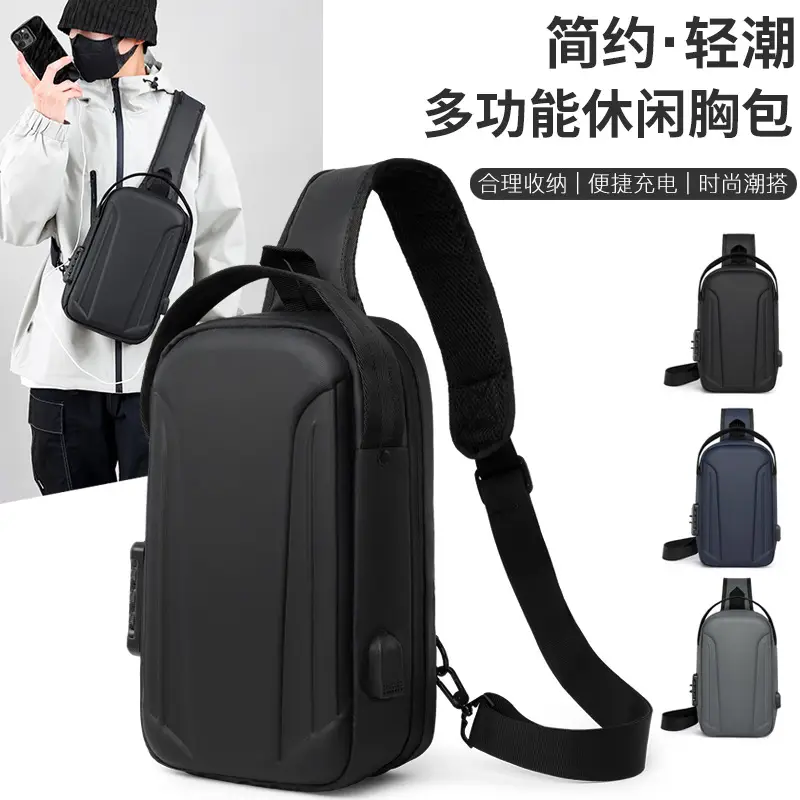 Men's Black Multi-Functional Shoulder Bag with Adjustable Strap - Image 5