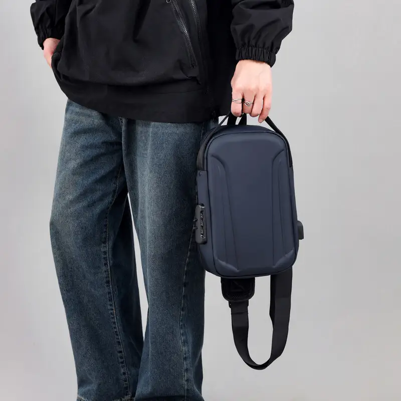 Men's Black Multi-Functional Shoulder Bag with Adjustable Strap - Image 6