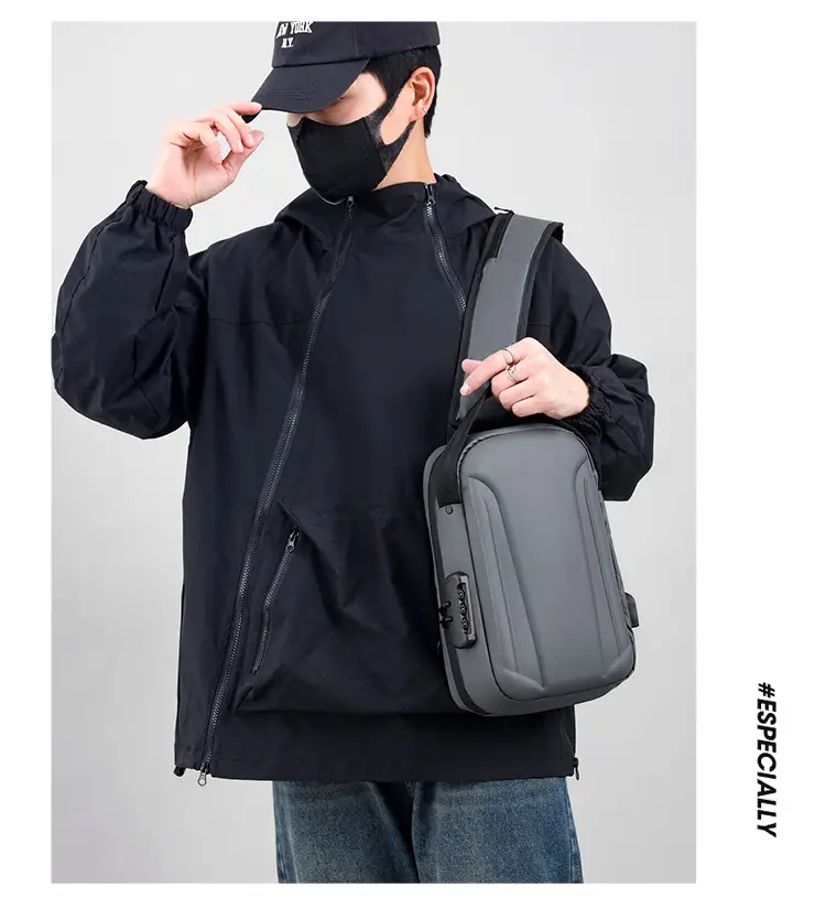 Men's Black Multi-Functional Shoulder Bag with Adjustable Strap — feature 22