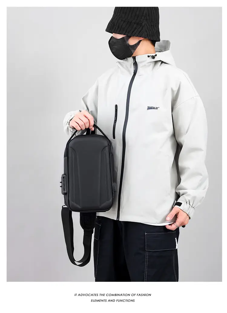Men's Black Multi-Functional Shoulder Bag with Adjustable Strap — feature 24