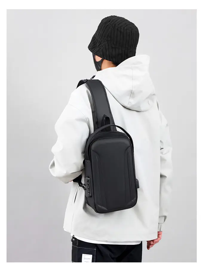 Men's Black Multi-Functional Shoulder Bag with Adjustable Strap — feature 25