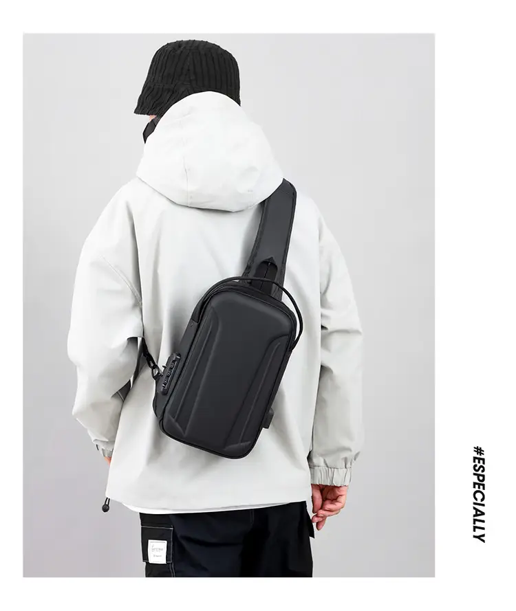 Men's Black Multi-Functional Shoulder Bag with Adjustable Strap — feature 27