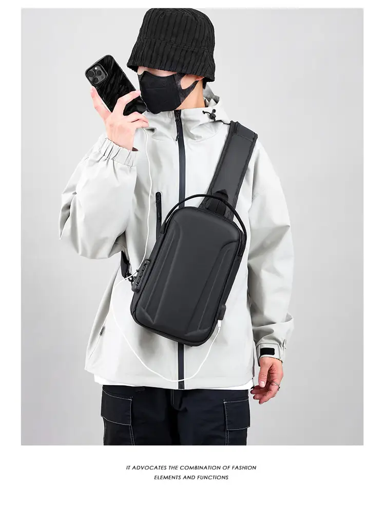 Men's Black Multi-Functional Shoulder Bag with Adjustable Strap — feature 28
