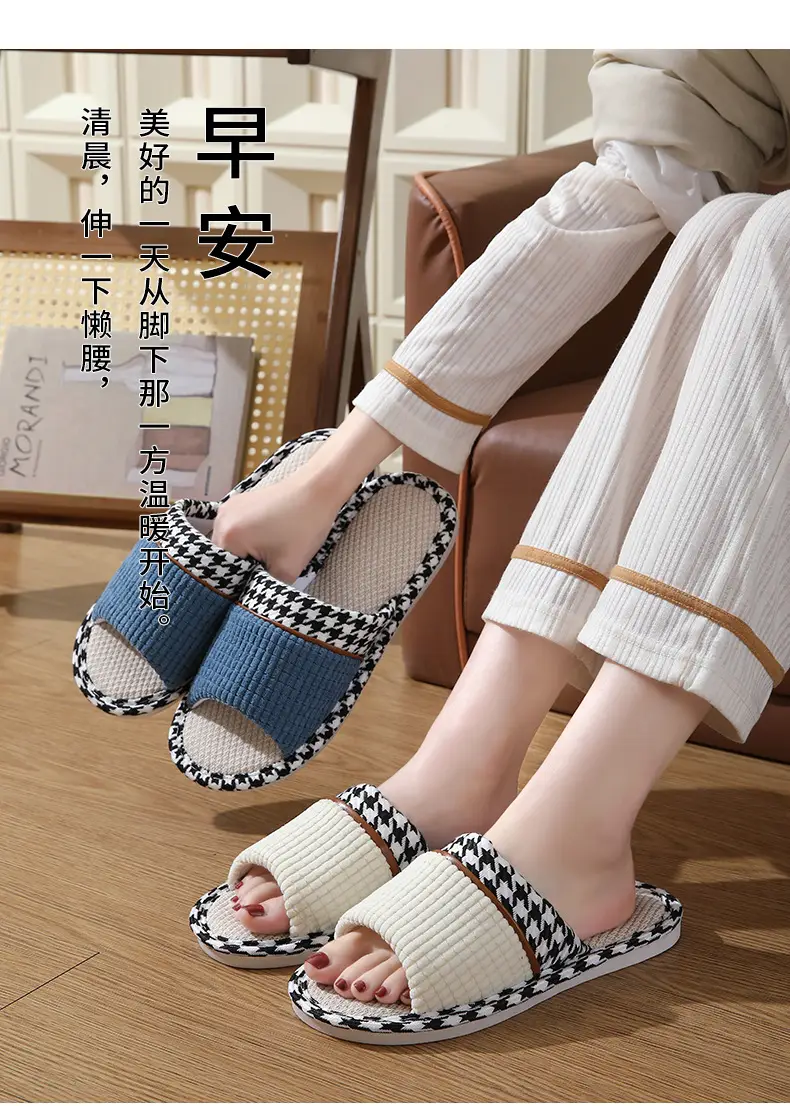 Linen slippers home female summer wholesale couple home home cotton linen slippers indoor Four Seasons deodorant spring and autumn men — feature 1