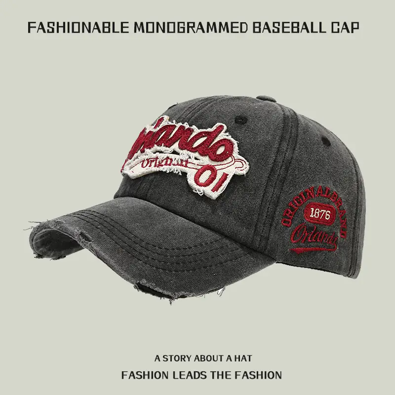 Orange Old Oil Embroidered Baseball Cap Olive Green - Image 8