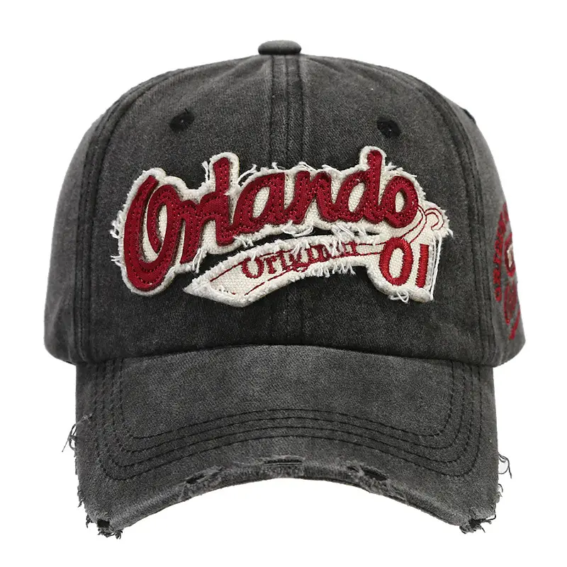 Orange Old Oil Embroidered Baseball Cap Olive Green - Image 11