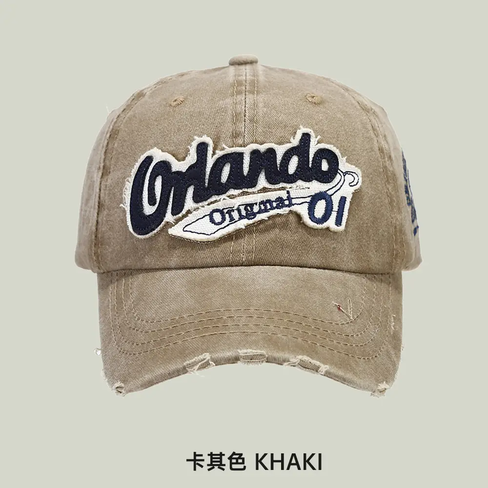 Orange Old Oil Embroidered Baseball Cap Olive Green - Image 3