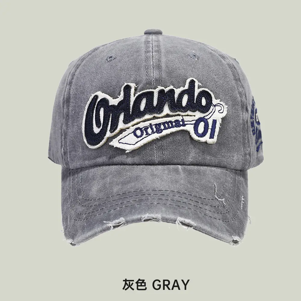 Orange Old Oil Embroidered Baseball Cap Olive Green - Image 4