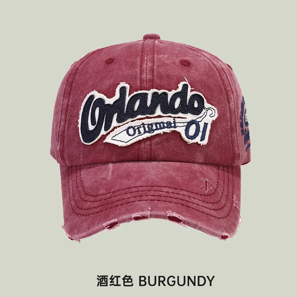 Orange Old Oil Embroidered Baseball Cap Olive Green - Image 6