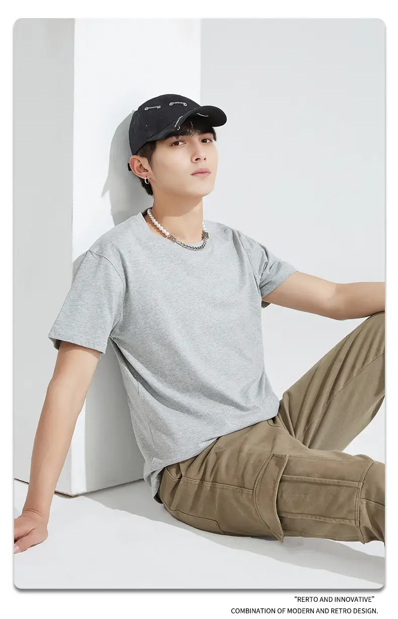 Grey Heavy Cotton Unisex T-Shirt 210g DIY Logo Print — feature 10