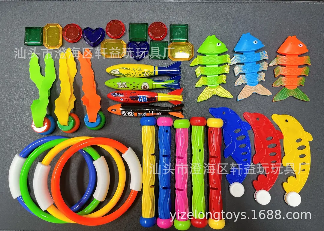 Amazon hot sale swimming pool water toys children's summer diving ring torpedo underwater treasure hunting game 20 pieces suit — feature 2