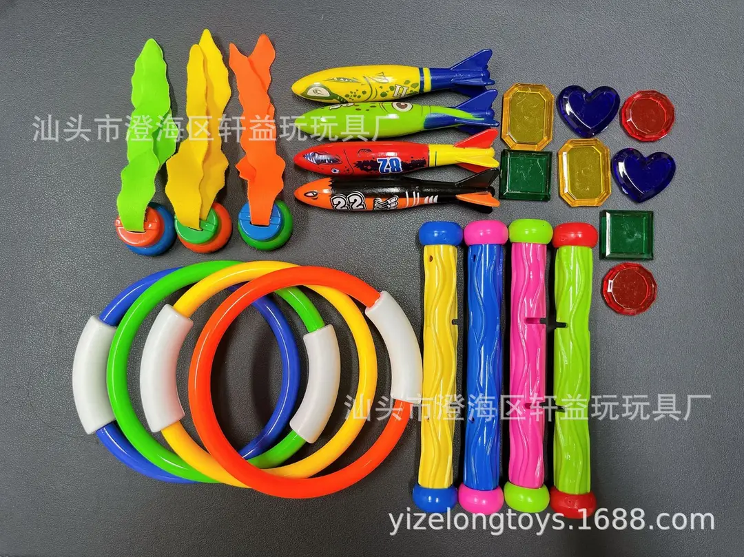 Amazon hot sale swimming pool water toys children's summer diving ring torpedo underwater treasure hunting game 20 pieces suit — feature 6