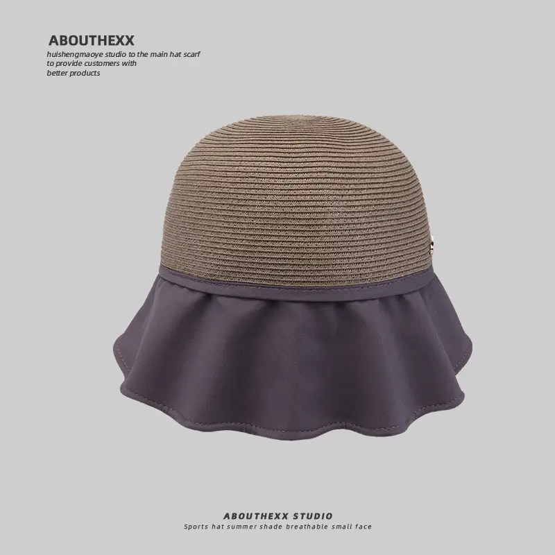 Women Straw Sun Hat Beige Gray Adjustable — feature 10