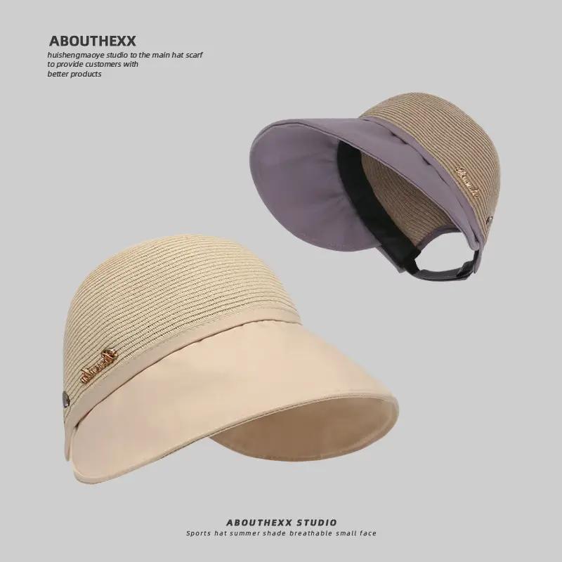 Women Straw Sun Hat Beige Gray Adjustable — feature 4