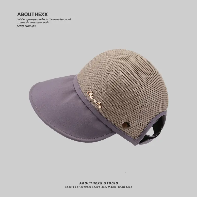 Women Straw Sun Hat Beige Gray Adjustable — feature 9