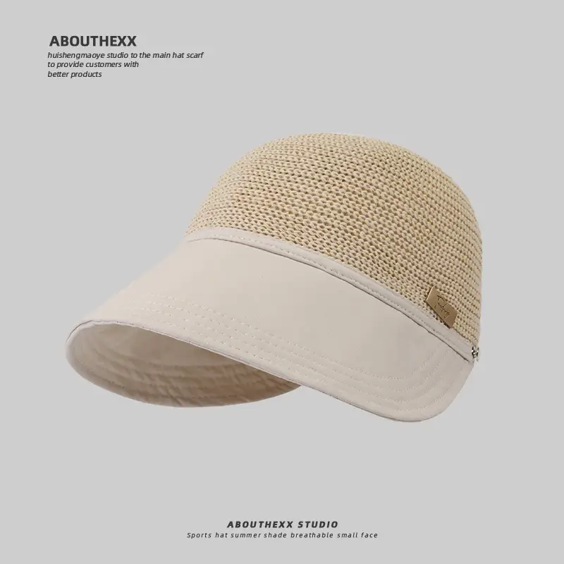 Women Straw Sun Hat Beige Gray Adjustable - Image 6