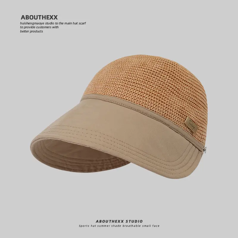 Women Straw Sun Hat Beige Gray Adjustable - Image 7