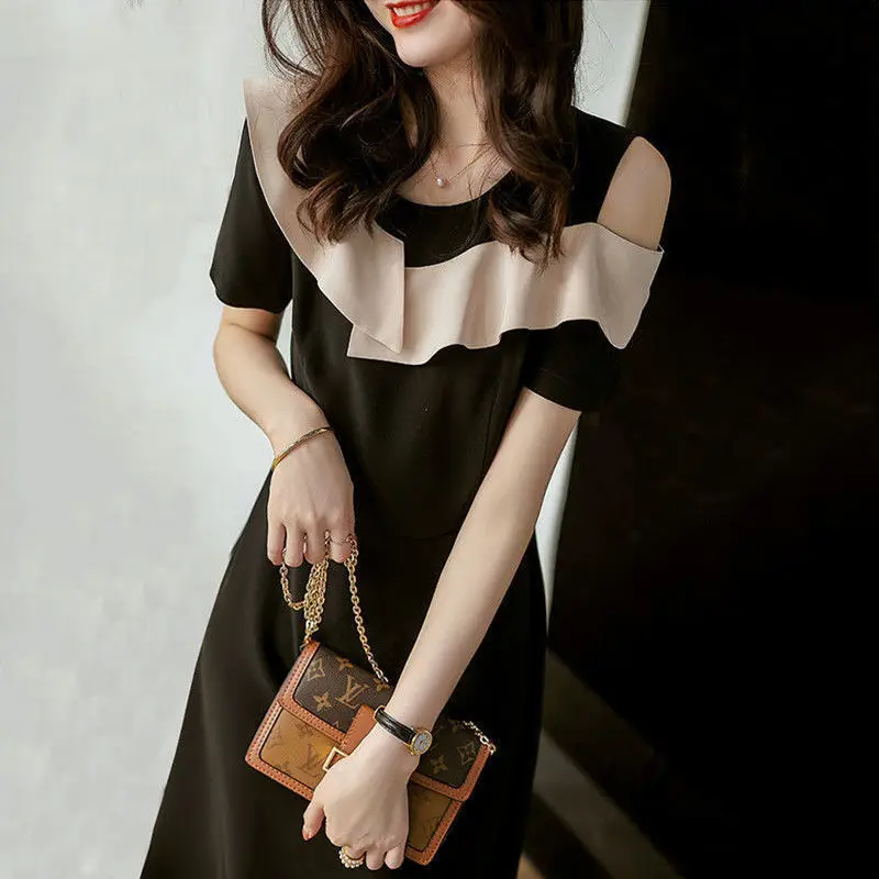 2024 Black Off-Shoulder Ruffled Dress for Women — feature 3