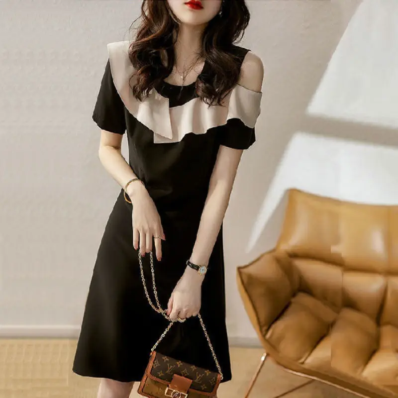 2024 Black Off-Shoulder Ruffled Dress for Women - Image 2