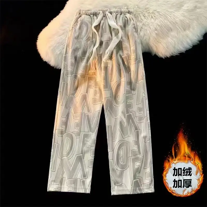 Men Full Printed Corduroy Pants Blue Loose Wide Leg - Image 6