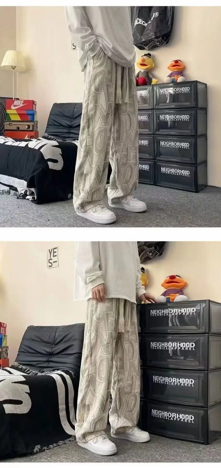 Men Full Printed Corduroy Pants Blue Loose Wide Leg — feature 4