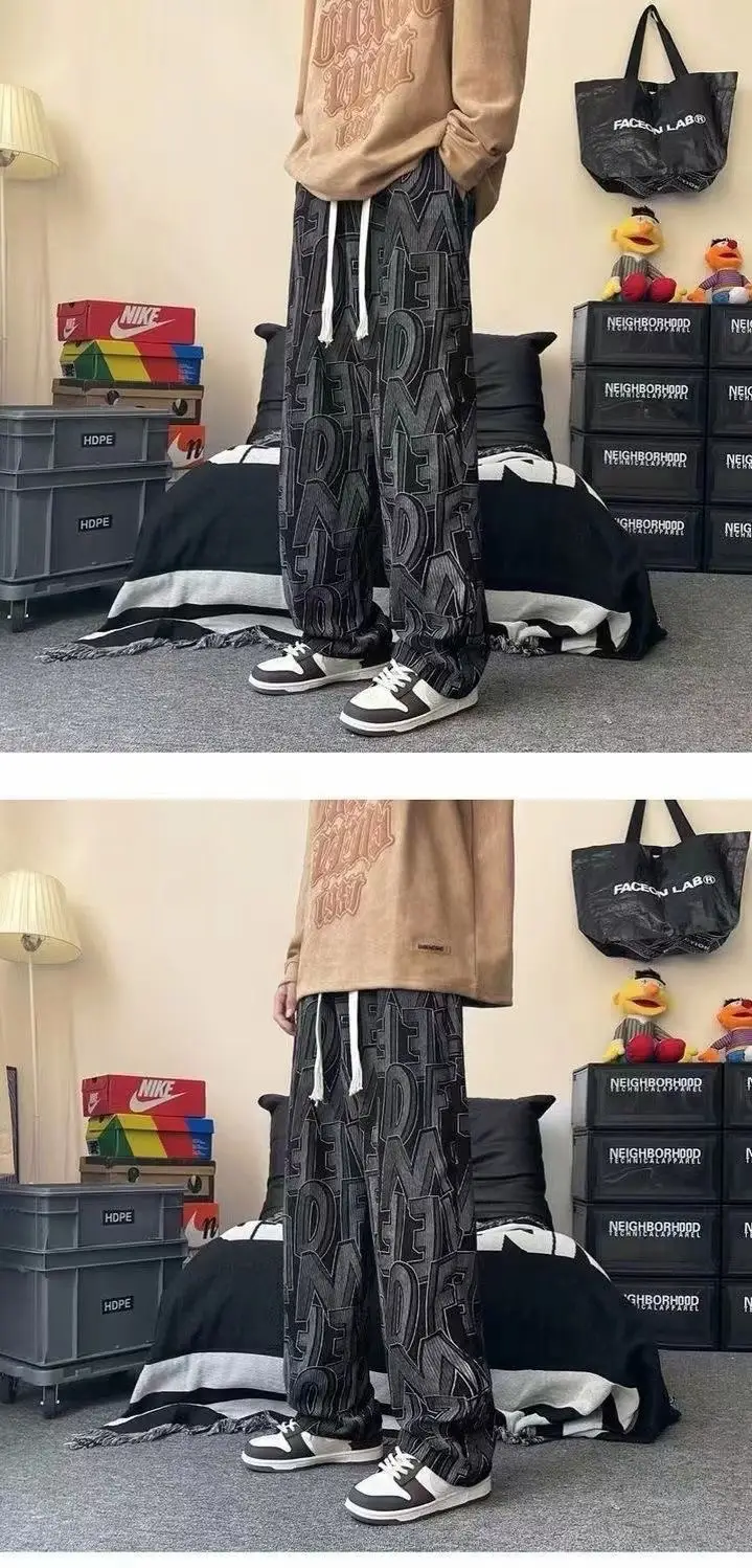 Men Full Printed Corduroy Pants Blue Loose Wide Leg — feature 5